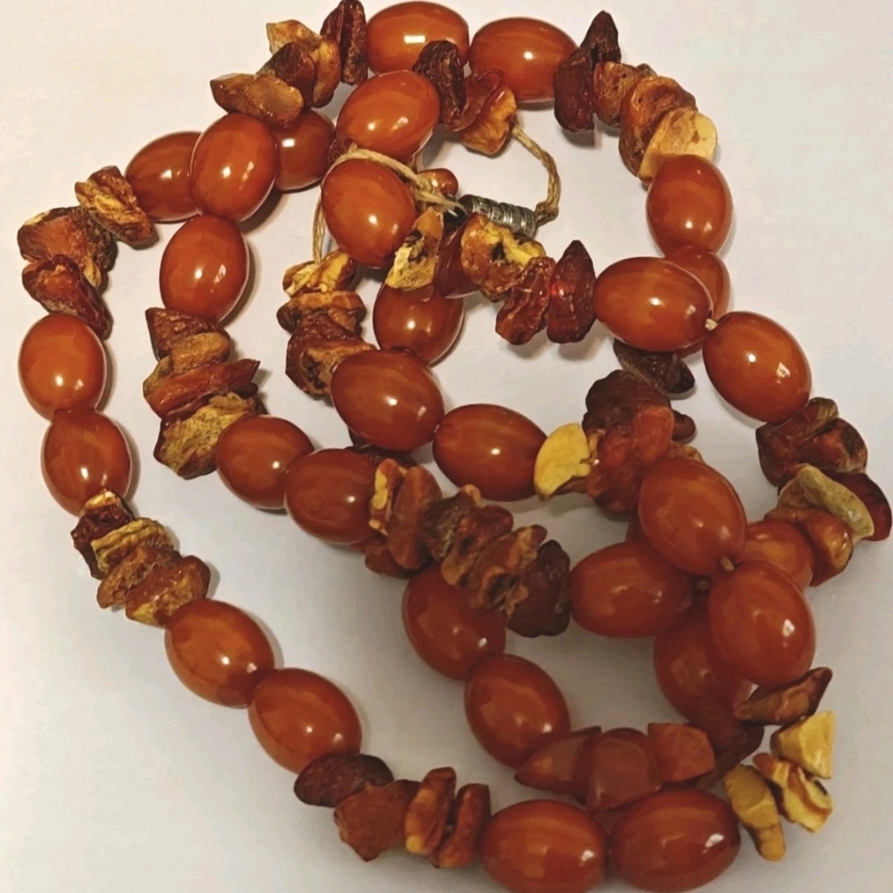 RARE Antique Bakelite And Raw Amber Beads Necklace